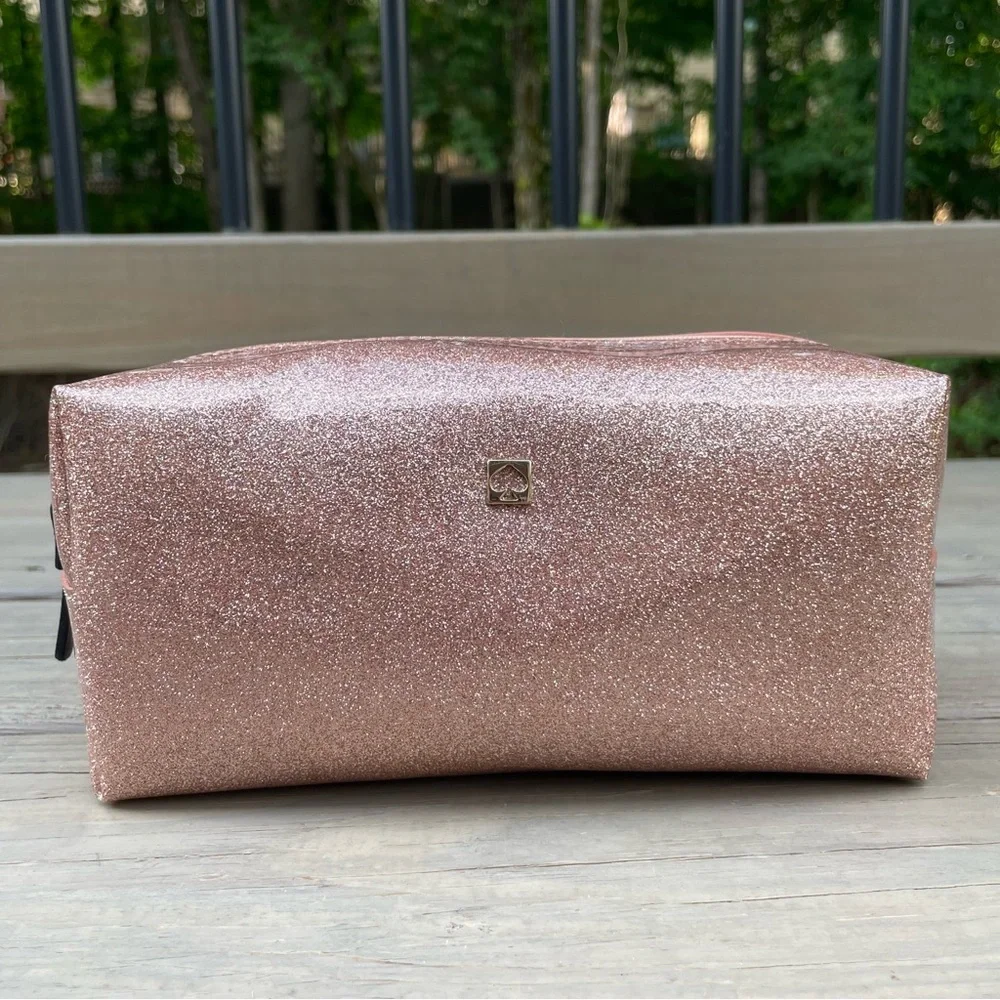 Kate Spade Rose Gold Glitter Mavis Street Medium Davie Cosmetic Bag